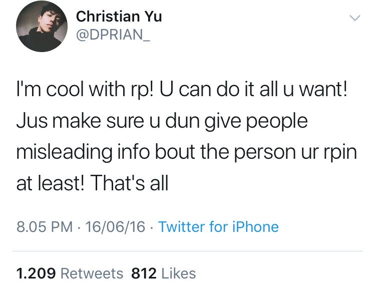 There you can see that Christian himself is okay with roleplay stuff, back in 2016.These tweets too (from 2016 & 2017), he knew the differences between Roleplayers and those Catfishers.