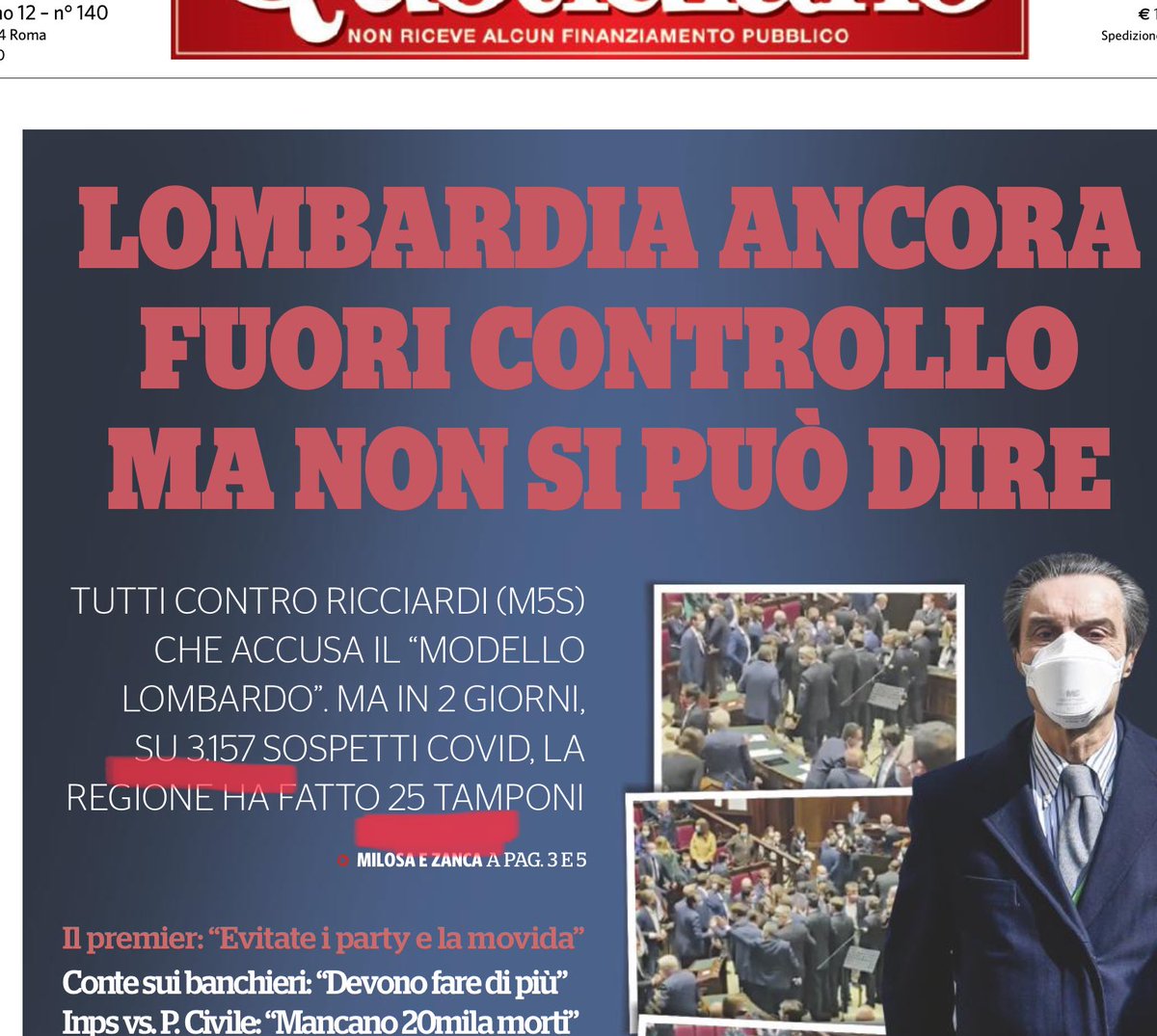 Indignati,tutti urlano #sciacallaggio,ma la realtà è un’altra “ in 2 giorni ,su 3157 sospetti Covid ,la Regione ha fatto 25 tamponi” tra quei 3157 ci sono miei amici che stanno vivendo un inferno. #Lombardia