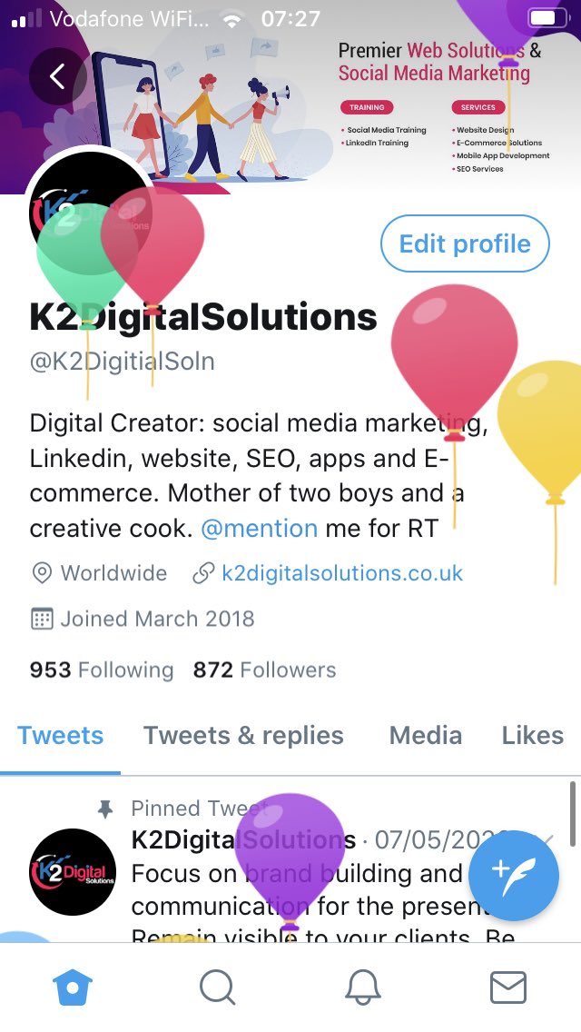 K2DigitalSoln's tweet photo. I am getting a bunch of balloons from Twitter.  Don’t know why?  My sister called.  She only calls twice a year.  Life under  lockdown #AGUSTD2ISCOMING   #ecommerce #SEO #websites https://t.co/IgijoQ8rqI