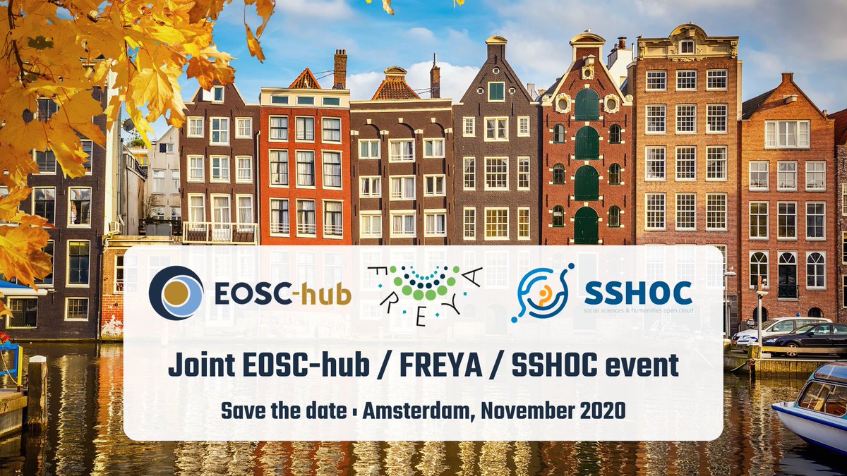 SSHOpenCloud's tweet photo. ๐#EOSChubWeek 2020 final plenary closed with a big announcement: the next and final @EOSC_eu project event will be held in collaboration with #SSHOC and @freya_eu!
๐๏ธ#SaveTheDate: Amsterdam, the Netherlands, November 2020 https://t.co/uK0I5uQMaK