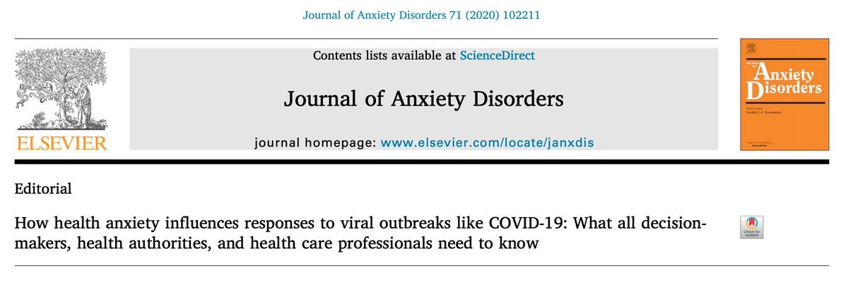 GeorgiaLilford's tweet photo. "Health anxiety is one of the several psychological factors that will influence the way any given person responds to a viral outbreak, including COVID-19." https://t.co/027OKukyKT