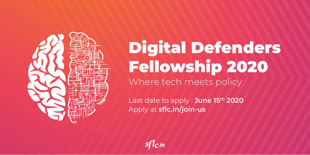 SFLCin's tweet photo. Digital Defender Fellowship 2020. Joint the best and brightest minds in Public Policy and Technology to solve challenges at the forefront of national and global conversations.
https://t.co/NaAiVA8gCe 
#DigitalDefender #fellowship2020 #Fellowship #Policy #technology https://t.co/Zv0S8VGovj