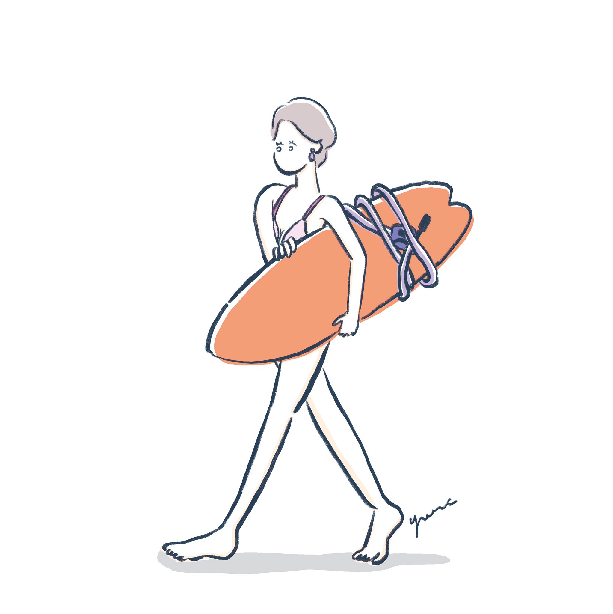 まつもとゆり サーフボードは大きくて重くて 運ぶのもひと苦労 ボードを持って歩く女の子をいろいろ描いたので少しずつ載せていきます その4 Adobefresco Girlsillustration ガールズイラスト イラスト サーフガール サーフィン女子