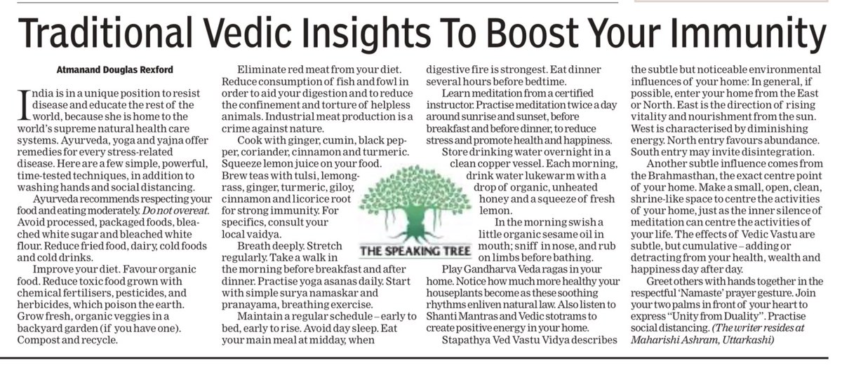 for_igniting's tweet photo. Must go thru this article ‘Traditional Vedic Insights To Boost Immunity’ ⁦@TOIIndiaNews⁩ ⁦@speakingtree⁩
⁦@vedicmc⁩
⁦@ImmunityCP⁩
⁦@InfoVedic⁩
⁦@PypAyurved⁩
⁦@AimAyurveda⁩
⁦@AyurvedicInst⁩
⁦@YogaWorks⁩
⁦@YogaAlliancePro⁩ https://t.co/S3gHJJ9qYh
