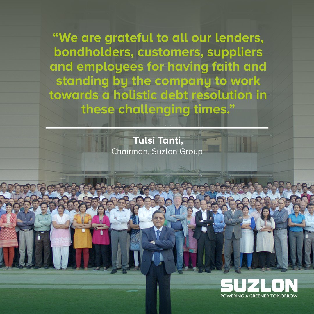Suzlon's tweet photo. We acknowledge and appreciate the support of all our Stakeholders; as we eagerly look forward to begin operations post completion of formalities and end of current lockdown in the country.
#Suzlon #WindEnergy #RenewableEnergy #TulsiTanti https://t.co/z7rnQXde89