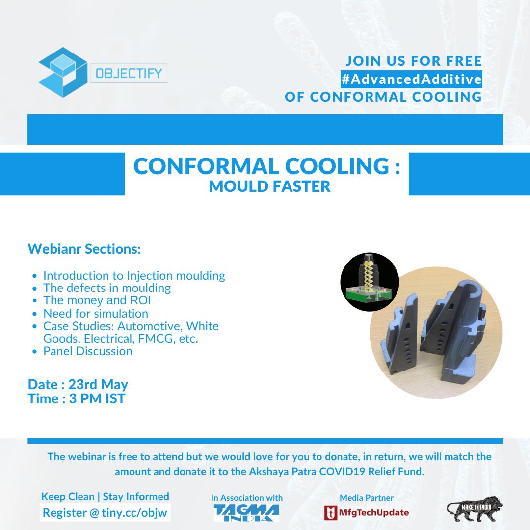 Mfgtechupdate's tweet image. Want to learn more about conformal cooling? Join us in this webinar 
Registration link: tiny.cc/regobj
#3dprinting #additivemanufacturing #conformalcooling #webinar
