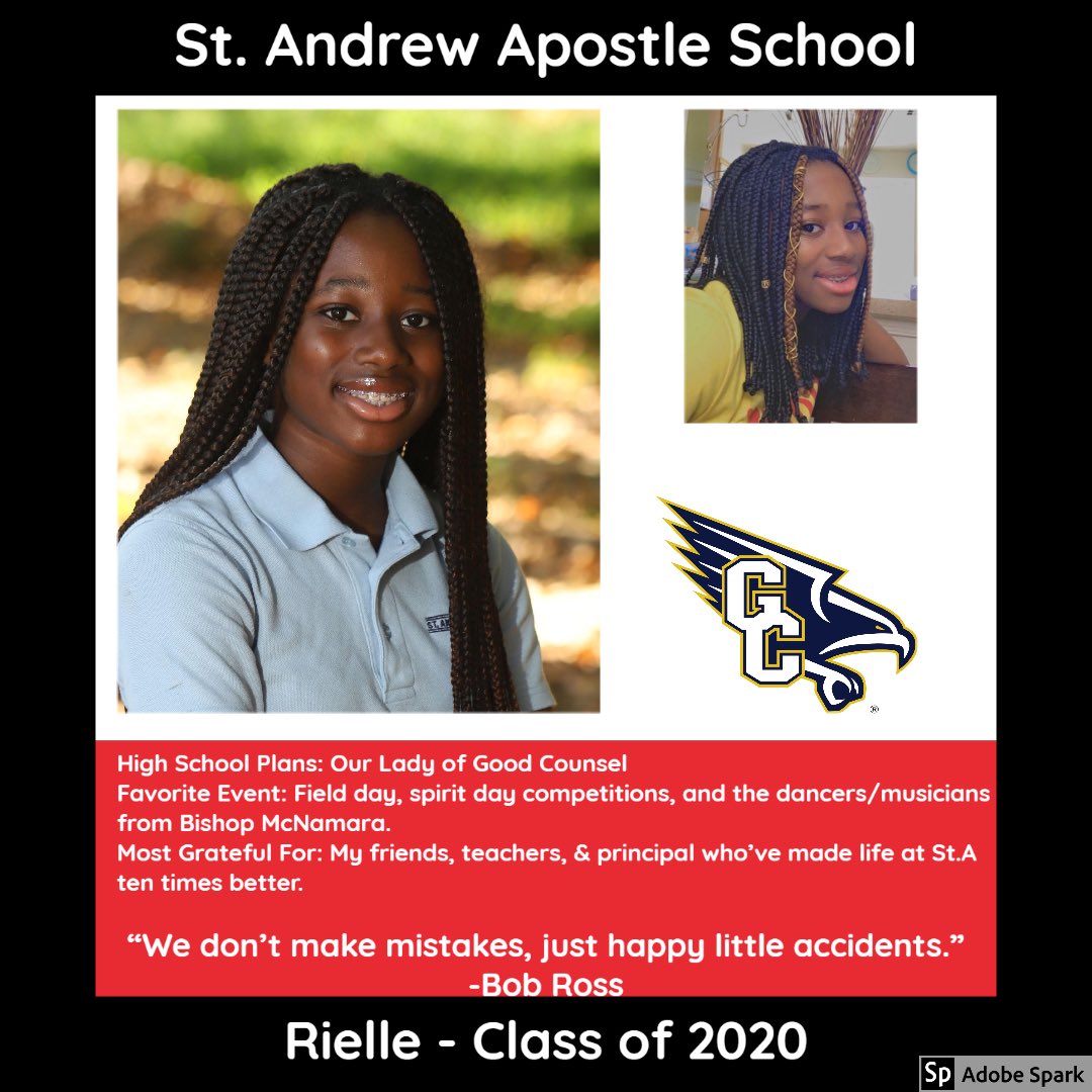 StAndrew_ADW's tweet photo. Congrats to Rielle, who will attend @OLGCHS in the fall! @ADWCathSchools @WashArchdiocese @ADWYouth https://t.co/6Xxy5eXLFS