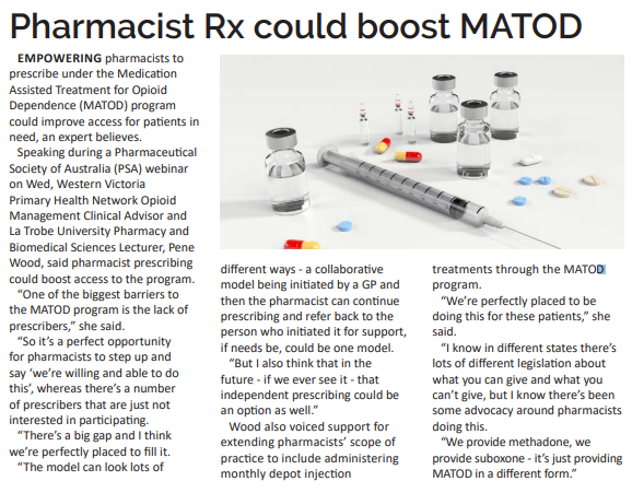 NickODonoghue's tweet photo. With a shortage of prescribers interested in participating in #MATOD programs, pharmacist prescribing whether in collaboration with another prescriber or independently could be the key to ensuring patients retain access to treatment .@pjw79 https://t.co/KFyRd9lid9 .@PSA_National https://t.co/buFlGkYybc