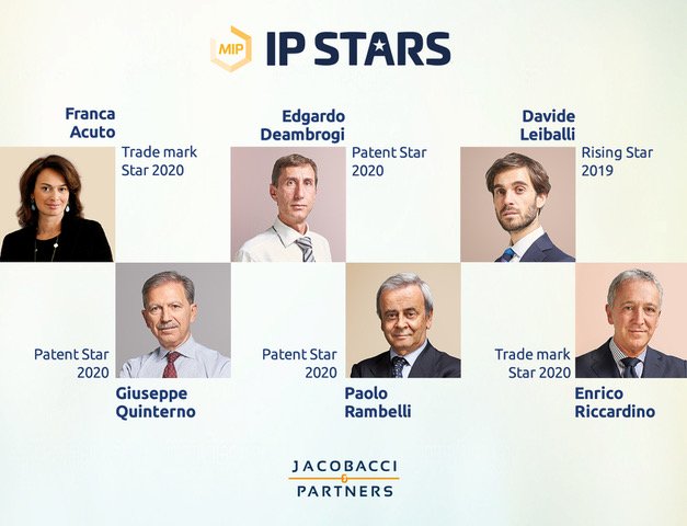 JacobacciIP's tweet photo. Six of our professionals shine in the sky of the #IntellectualProperty. We are pleased to present you the #IPStars2020 of Jacobacci & Partners.
#IPstars #JacobacciIP https://t.co/jB29BuaIfV