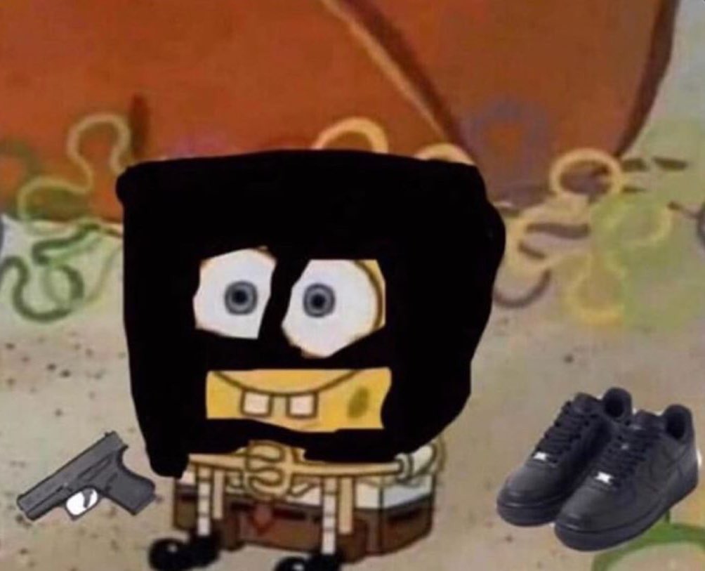 Reactions Spongebob Mask Gun And Black Air Force Ones