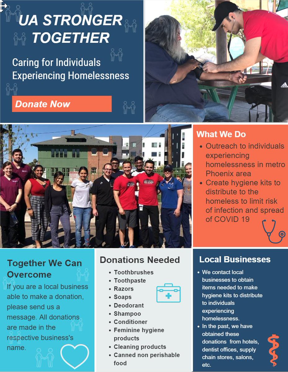 TogetherUa's tweet photo. We need your help! We are asking for hygiene kit products for individuals experiencing #homelessness in #Phoenix area during #COVID19.  If you are a #localbusiness &amp; would like to #donate any of these items, please message us. 

Together We Can Overcome https://t.co/6ECfXuVR8d