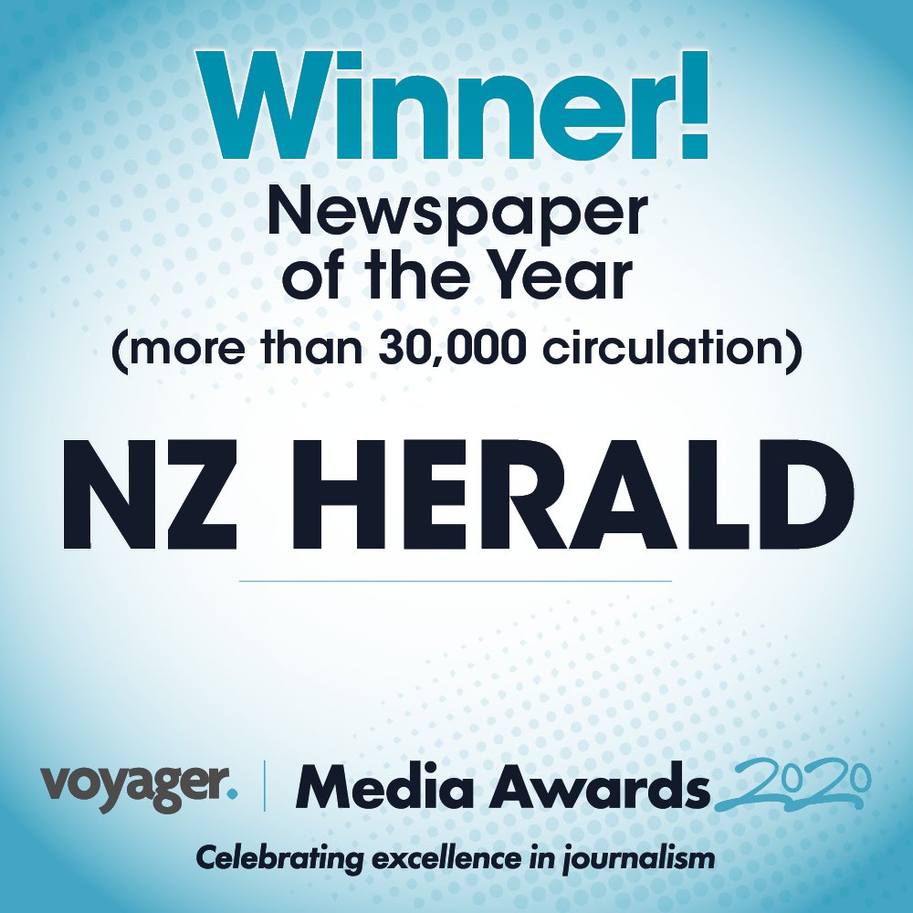 ShayneCurrieNZH's tweet photo. What. A. Team. Huge accolades after a massive 15 months - the @nzherald and NZME newsrooms, and our journalism,  shining through #vma2020nz #WebsiteoftheYear #NewspaperoftheYear https://t.co/SK8yiJdrJS