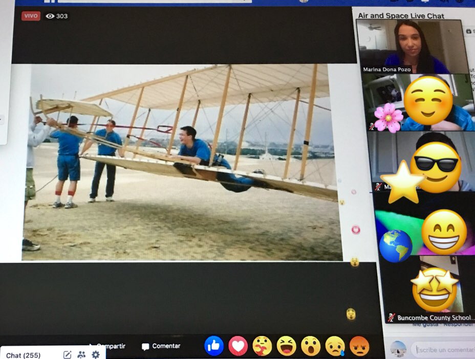 MarinaDoaPozo's tweet photo. #VirtualFieldTrip during #RemoteLearning .We visited the @airandspace in #WashingtonDC @smithsonian and joined to a live chat about the #WrightBrothers and the first successful airplane featuring #TomCrouch. #Excursiónvirtual durante el aprendizaje a distancia. @AverysCreekRams https://t.co/7UuJ5q9CNI