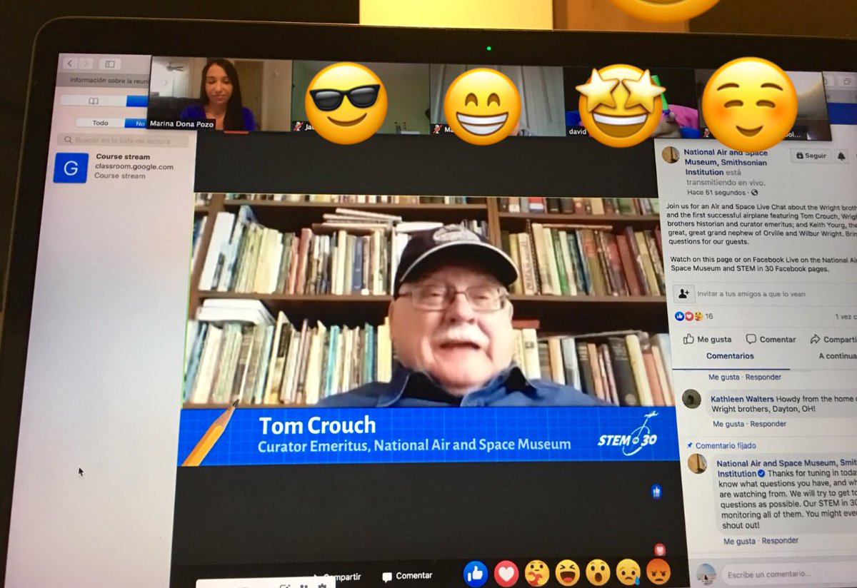 MarinaDoaPozo's tweet photo. #VirtualFieldTrip during #RemoteLearning .We visited the @airandspace in #WashingtonDC @smithsonian and joined to a live chat about the #WrightBrothers and the first successful airplane featuring #TomCrouch. #Excursiónvirtual durante el aprendizaje a distancia. @AverysCreekRams https://t.co/7UuJ5q9CNI
