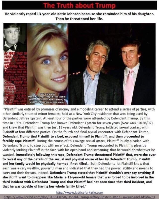 amparonakagawa1's tweet photo. @shawgerald4 @DonaldJTrumpJr The 25 women who have accused Trump of sexual misconduct
https://t.co/gfVNLvdiTD

#TrumpIsAmericaDisgrace 
#TrumpLiesEverytimeHeSpeaks 
#TrumpCriminalBehavior 
#TrumpSexualPredator https://t.co/PlQXKb3sob