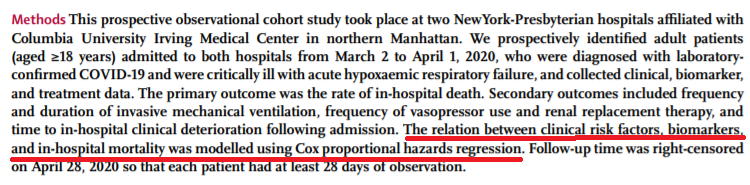 1/ Interesting paper in  @TheLancet from New York reporting the epidemiology and outcomes for critically ill COVID-19 patients:  https://www.thelancet.com/action/showPdf?pii=S0140-6736%2820%2931189-2.They did some inferential modeling to try to find associations with mortality in COVID, which I think could be misleading...