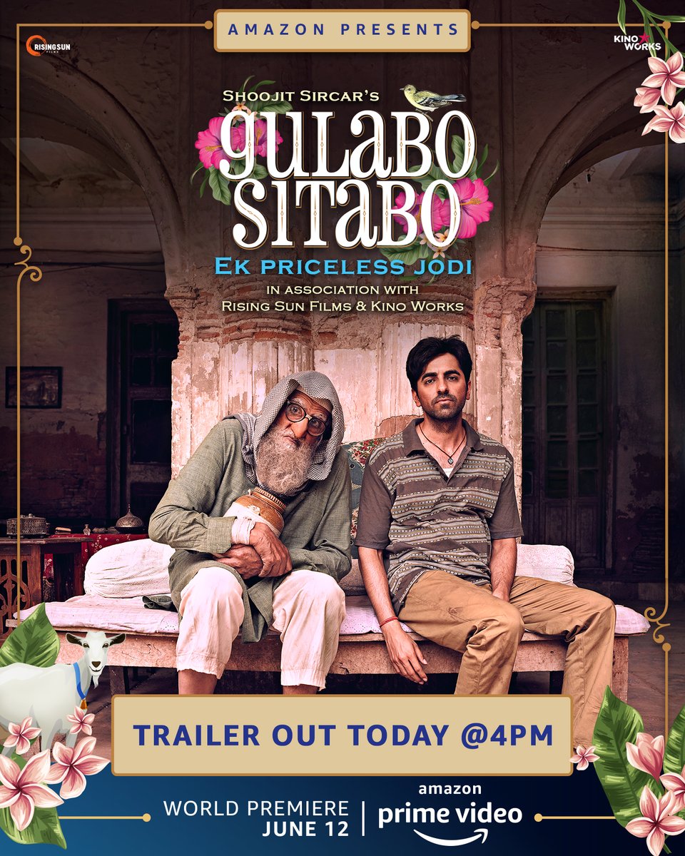 Amitabh Bachchan (@srbachchan) on Twitter photo T 3638 - Aaa Gayaa aa gayaaa .. coming 🤣🤣
TRAILER RELEASE AT 4 PM today .. TODAY !!!
on Youtube & @primevideoin.
Catch #GiboSiboOnPrime on June 12 for its World Premiere.
<a href="/ayushmannk/">Ayushmann Khurrana</a> @ShoojitSircar <a href="/ronnielahiri/">Ronnie Lahiri</a> #SheelKumar #JuhiChaturvedi <a href="/filmsrisingsun/">Rising Sun Films</a> <a href="/Kinoworksllp/">Kino Works</a> T 3638 - Aaa Gayaa aa gayaaa .. coming 🤣🤣
TRAILER RELEASE AT 4 PM today .. TODAY !!!
on Youtube & @primevideoin.
Catch #GiboSiboOnPrime on June 12 for its World Premiere.
<a href="/ayushmannk/">Ayushmann Khurrana</a> @ShoojitSircar <a href="/ronnielahiri/">Ronnie Lahiri</a> #SheelKumar #JuhiChaturvedi <a href="/filmsrisingsun/">Rising Sun Films</a> <a href="/Kinoworksllp/">Kino Works</a>