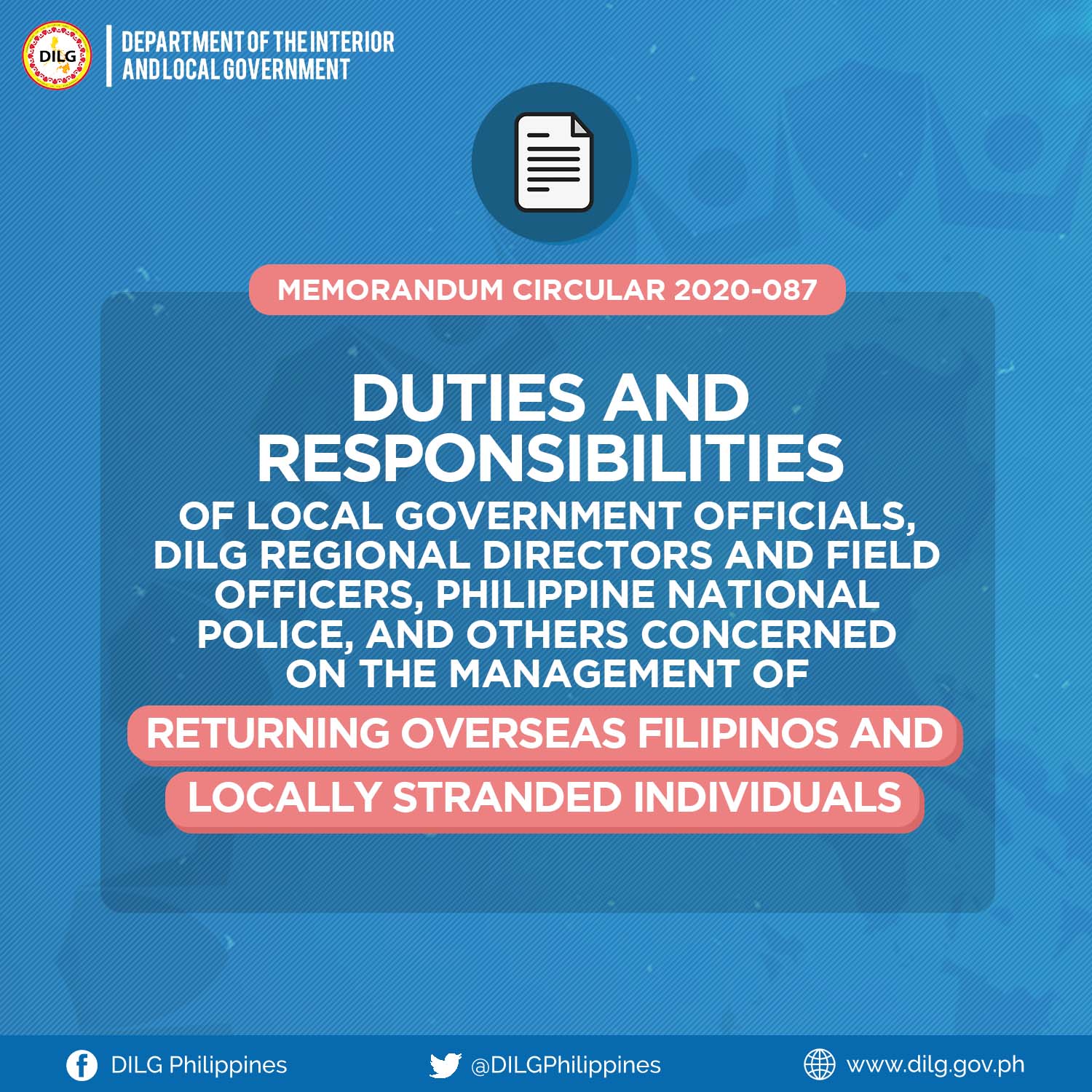 Dilg Philippines Ar Twitter: "Fyi: Duties And Responsibilities Of Local Government  Officials, Dilg Regional Directors And Field Officers, Philippine National  Police, And Others Concerned On The Management Of Returning Overseas  Filipinos And