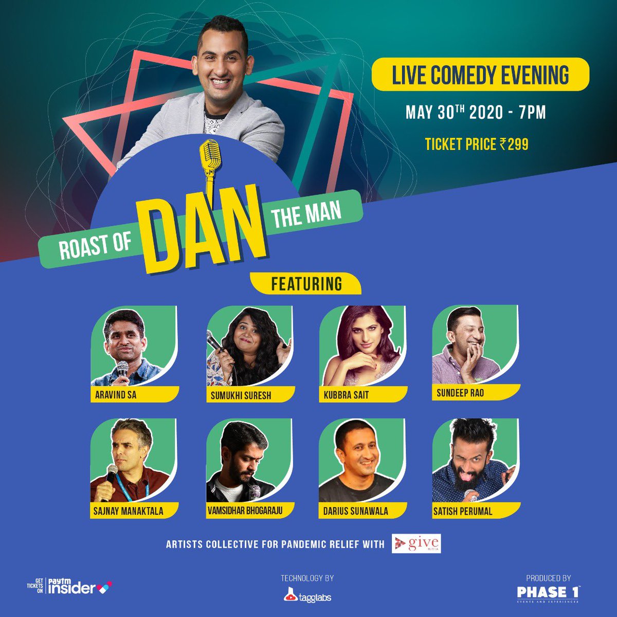 phase1xperience's tweet photo. This artists collective is an initiative produced by Phase 1 to bring together comedians of different calibre to host a show, the proceeds of which will be directly donated to the Give India platform. 
This is our bit to give back to those affected by the pandemic. https://t.co/tetk1vE7o6