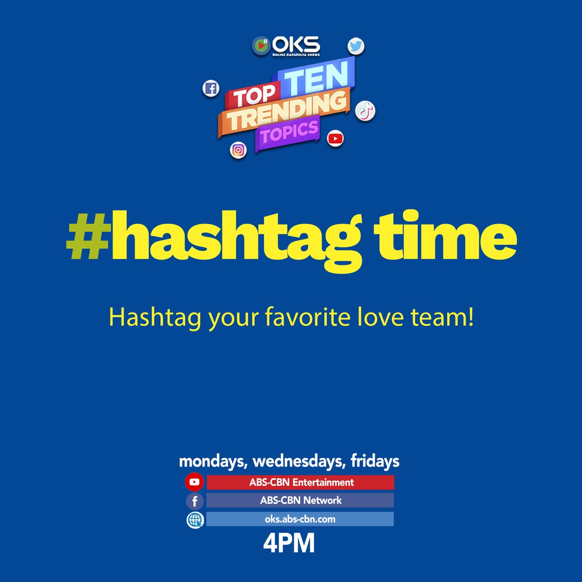 OKS4Ts's tweet photo. Hashtag Time! I-hashtag na ang iyong favorite loveteam! ❤️💚💙 https://t.co/NYwPWlU5wD