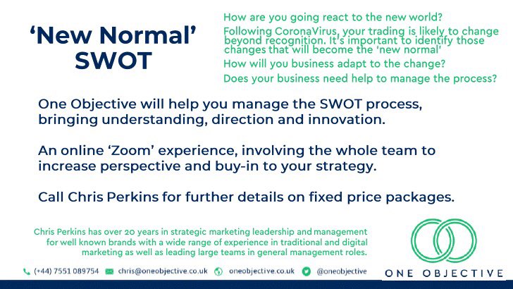 OneObjective's tweet image. Do you need identifying how your business will adapt to the new normal?