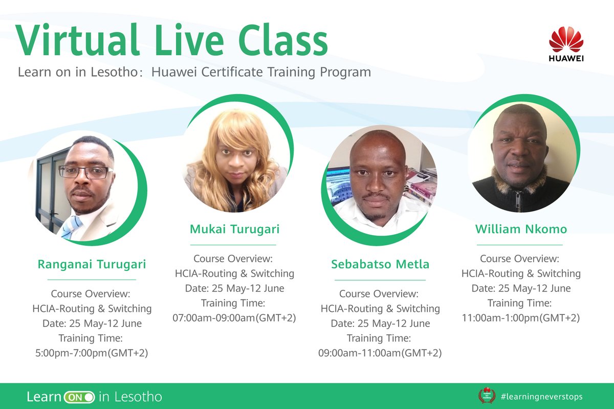 HuaweiSAR's tweet image. #LearnOn in Lesotho - ICT students can #stayathome and join our free online training program and win a Huawei certification. #Covid19 #Digitalskills #Learningneverstops  bit.ly/2Xkd4Eh