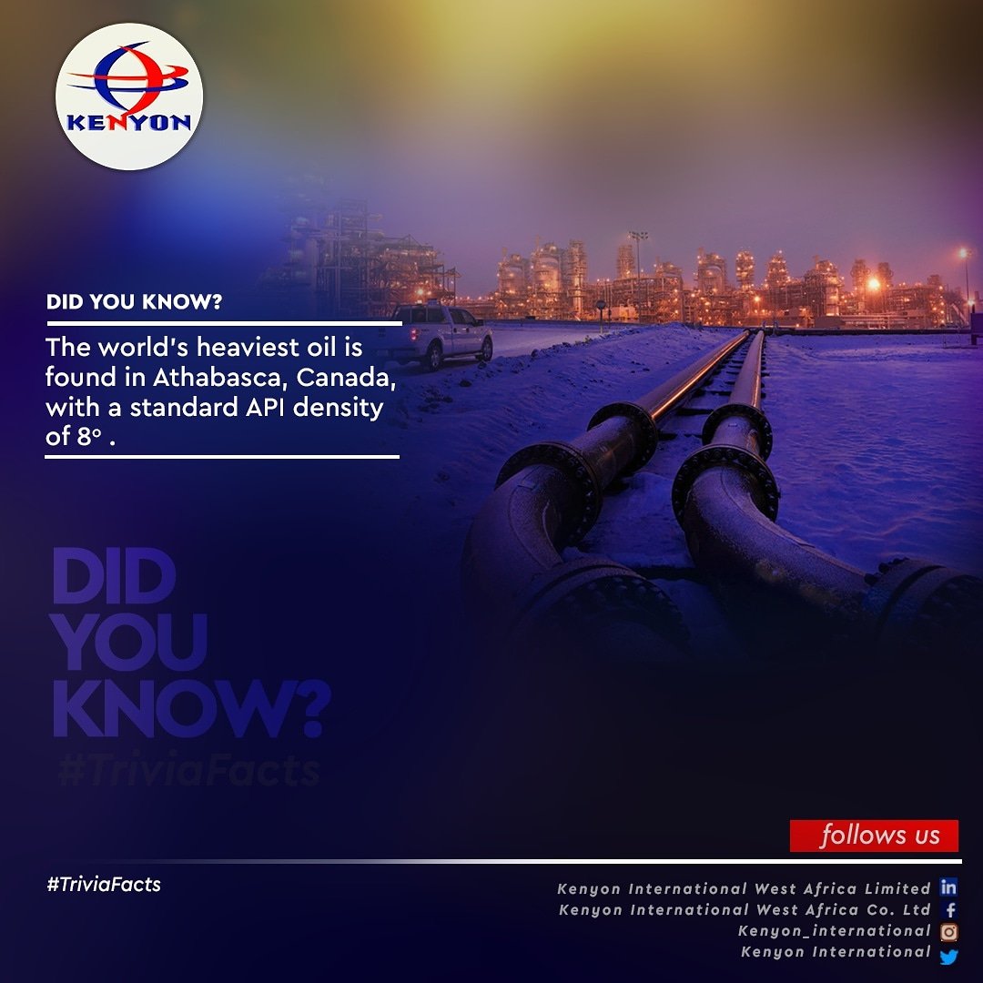 We_are_Kenyon's tweet photo. Did you know?
The world’s heaviest oil is found in Athabasca, Canada, with a standard API density of 8°. #TriviaFacts #DidYouKnow #Oilwell #Crude #LearningNeverEnds #WeAreKenyon #Quality #WellheadExperts #StaySafe https://t.co/KgW0r7ihc4