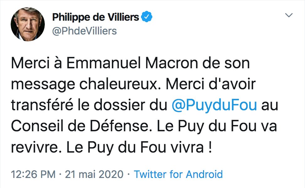 ParisPasRose's tweet photo. #EnBref Philippe de Villiers remercie Emmanuel Macron pour la réouverture du Puy du Fou qui a versé 50.000 € à la Fondation Lejeune qui d'oppose à la PMA pour toutes qui n'est plus certaine d'être votée d'ici la fin du quinquennat, annonce Gilles Le Gendre. https://t.co/OX0dq2OsDo