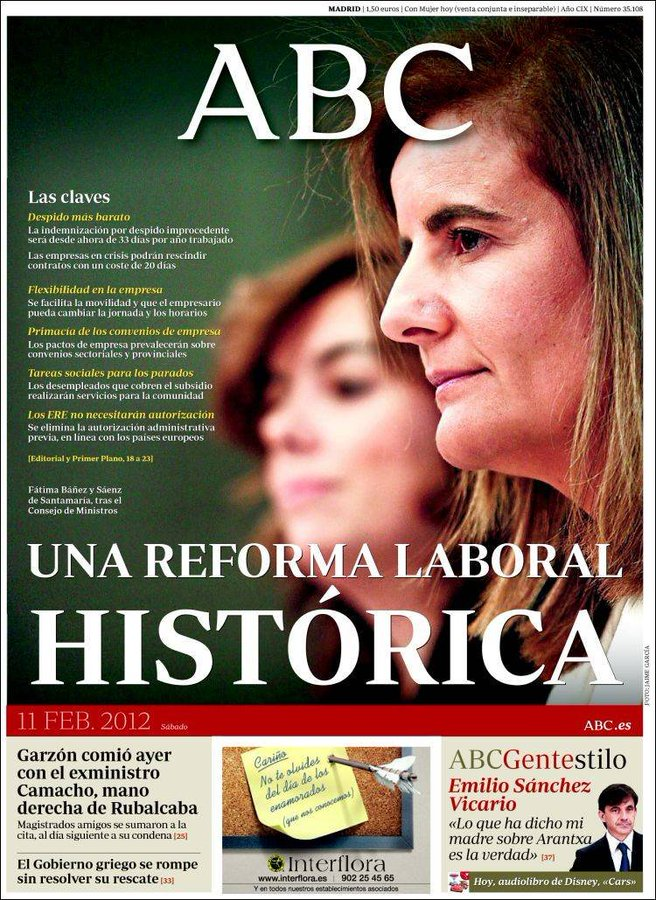 mariapuntoes's tweet photo. Así dieron las portadas la aprobación de la reforma laboral de 2012. 

Lo contamos en #LaCafeteraDESFASAR: https://t.co/wmluSTn5kM https://t.co/Un766B3bH9