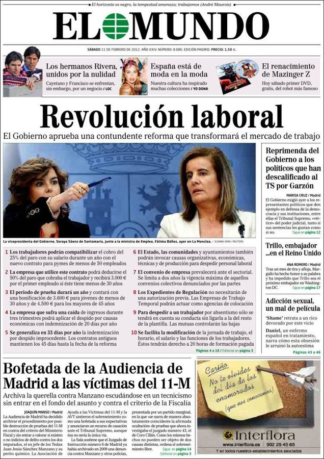 mariapuntoes's tweet photo. Así dieron las portadas la aprobación de la reforma laboral de 2012. 

Lo contamos en #LaCafeteraDESFASAR: https://t.co/wmluSTn5kM https://t.co/Un766B3bH9