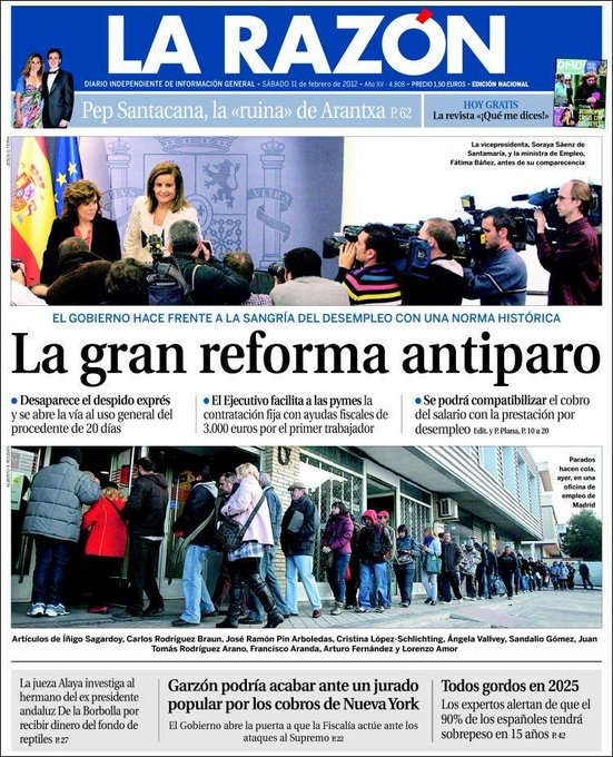 mariapuntoes's tweet photo. Así dieron las portadas la aprobación de la reforma laboral de 2012. 

Lo contamos en #LaCafeteraDESFASAR: https://t.co/wmluSTn5kM https://t.co/Un766B3bH9