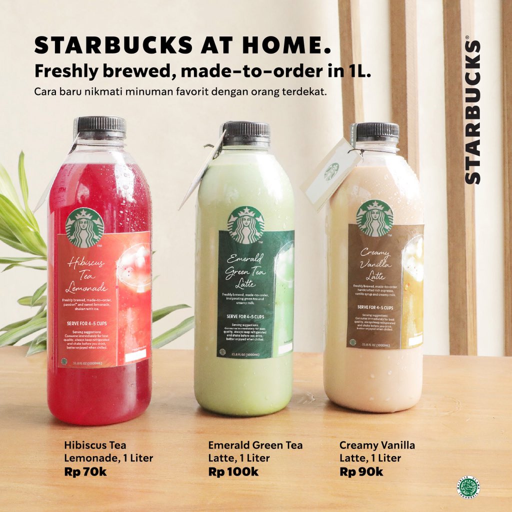 SbuxIndonesia's tweet photo. Kini Starbucks kemasan 1L sudah tersedia di lebih banyak kota untuk take-away!

Giliran Bali, Lampung, Medan, Jambi, Palembang dan Pekanbaru yang sudah bisa menikmati 3 varian nikmat - Hibiscus Tea Lemonade, Creamy Vanilla Latte atau Emerald Green Tea Latte! https://t.co/6pHLG1dauD