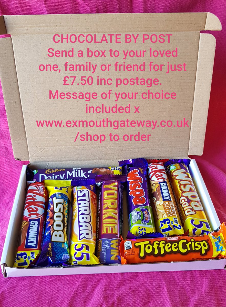 ClubExmouth's tweet photo. CHOCOLATE AND SWEETS BY POST!! 🍭🍬🍫
Ideal for Birthdays, Fathers day, Anniversaries or just because....
Only £7.50inc postage and gift message of your choice.
Visit https://t.co/YkCWcK6092 to order. @bassett_em @PaulBaldwin1969 @ExmouthNubNews @exmouthjournal @exmouthchamber https://t.co/A99oobrXx7