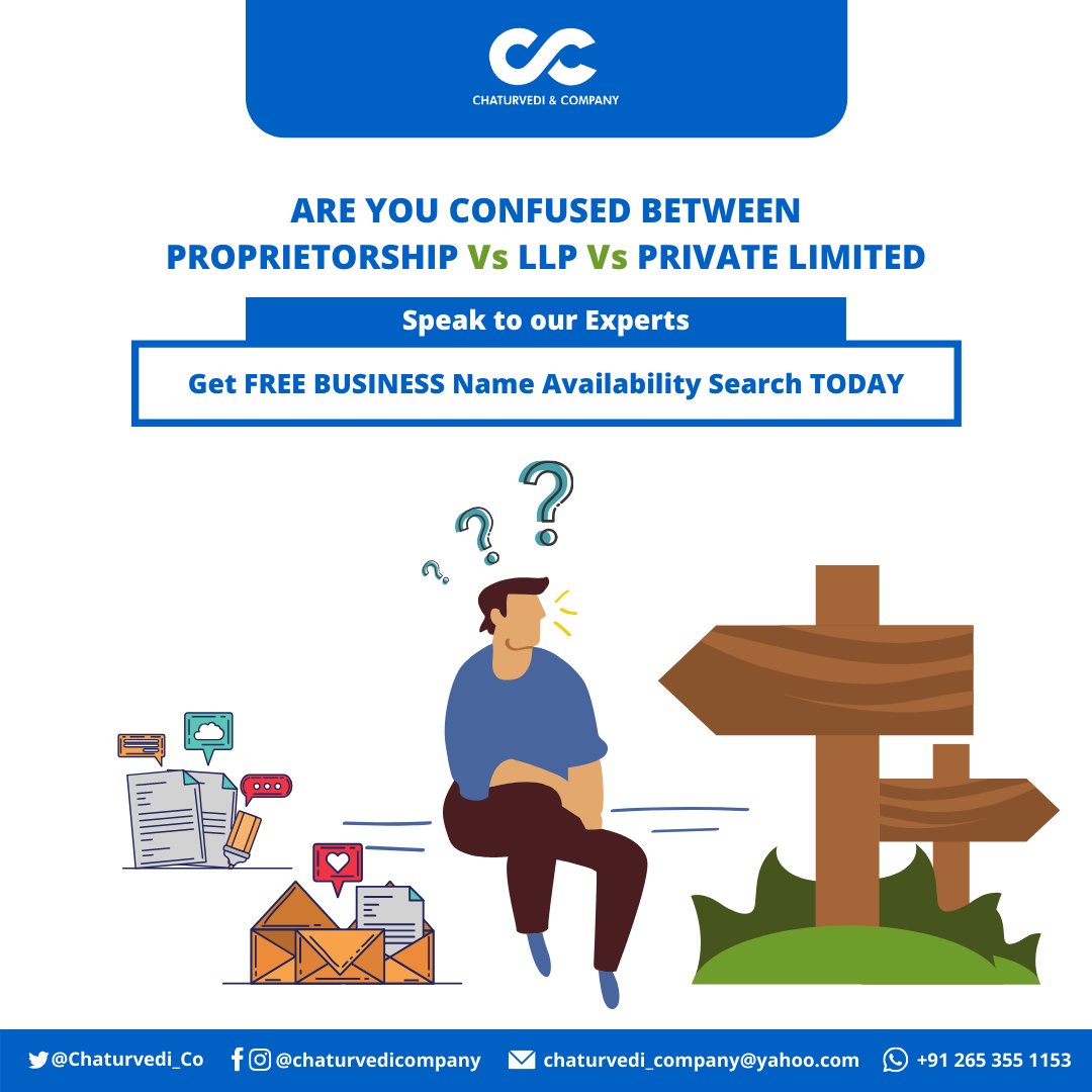 Planning to start a new Business?
Let our experts help you decide the type of company that will suit your setup.

#NewStartup #Proprietorship #LLP #PrivateLimited