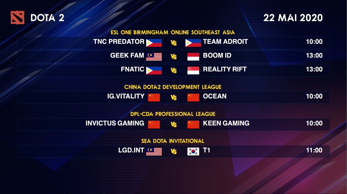 IMP_DOTA2's tweet photo. Programme Dota 2 du 22 mai 2020👇 https://t.co/t5UxdYqd19