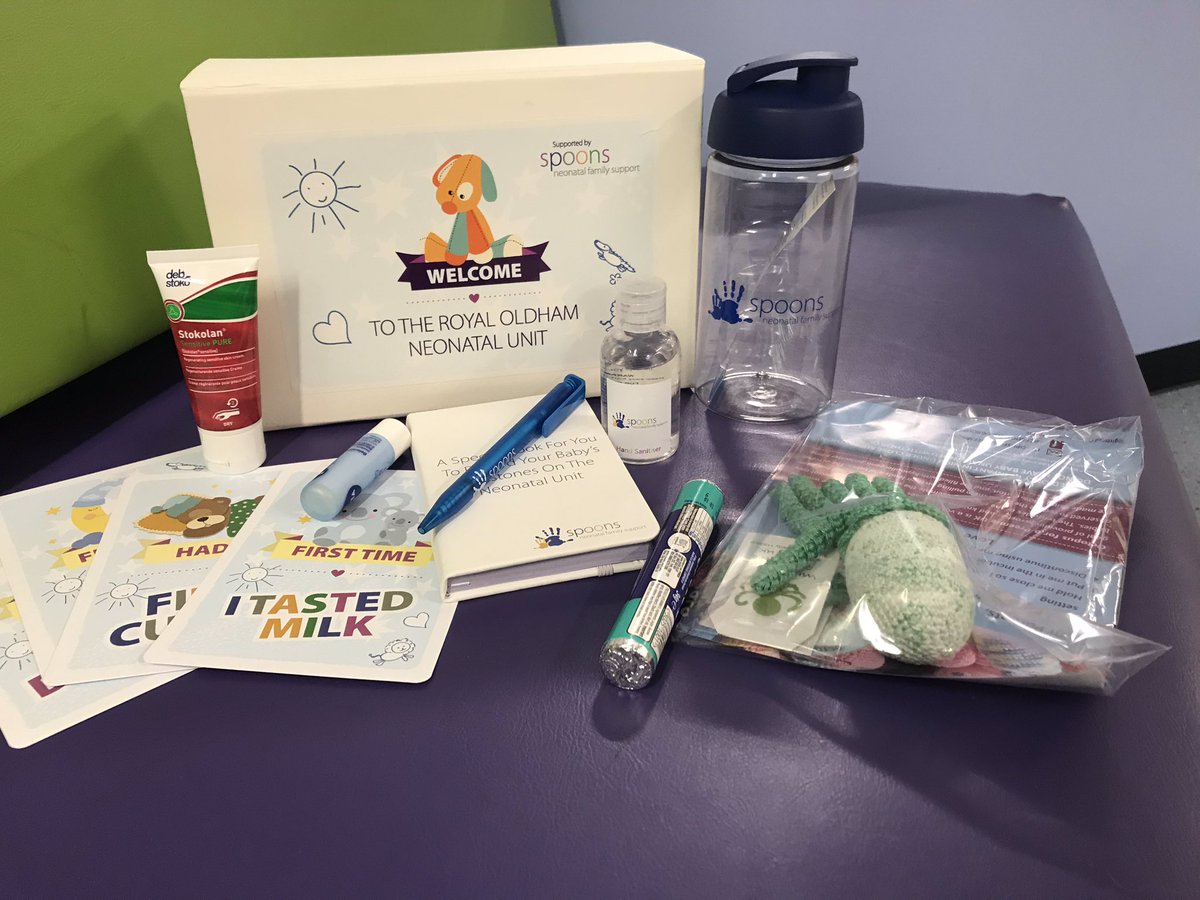 CazLooby's tweet photo. @NICU_Oldham_NHS are always grateful to @SpoonsCharity  for the support they provide our families. Today they have introduced hand sanitiser to the welcome boxes .  @OldhamCO_NHS @yvonnefletcher4 @Rach0425 https://t.co/3xc2k2hq6z