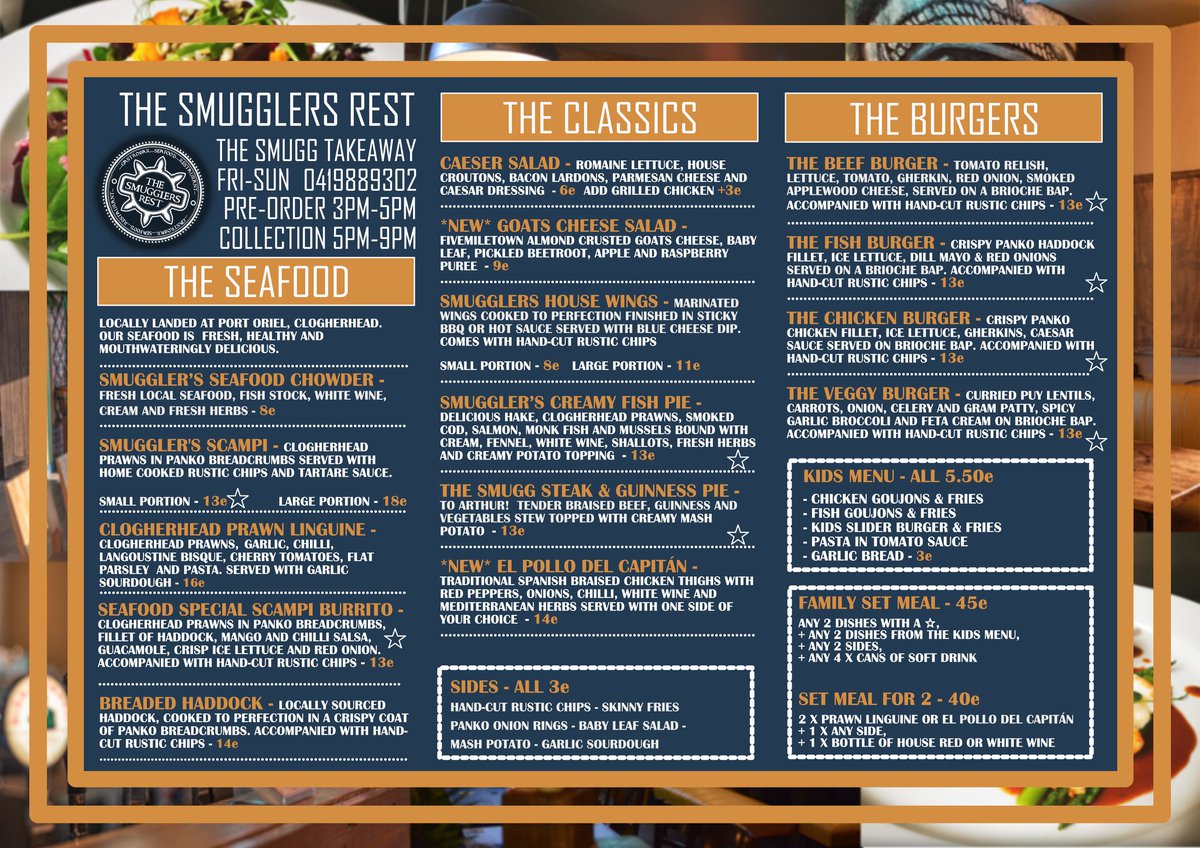 The Smugg Takeaway Starts Today.

Preorders from 3pm &amp; collection from 5pm-9pm. 

We've some amazing fresh produce for you to take home and enjoy.

Our scampi is 100% pure Irish Langustines. A global delicacy.

Make sure to get your order in early. 0419889302 #louthchat #seafood