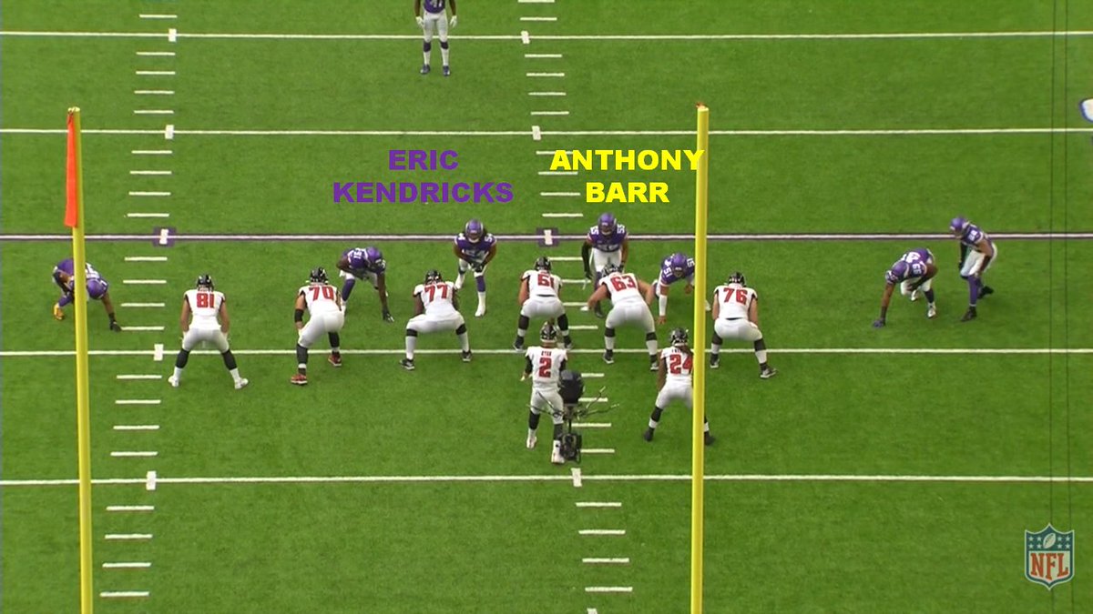 3rd down.Both LBs up on the LoS.Barr is on the weak side. Kendricks on the strong.Check how wide the DEs are here.