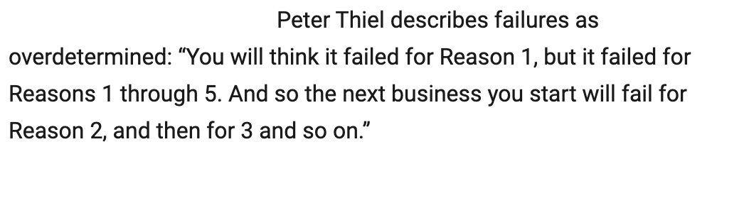 From the  @ByrneHobart substack today. Correlated judgement seems really important to lots of domains, I guess business is the least taboo place you can acknowledge it. Maybe parenting the most? That Thiel quote could just as easily apply to attempts to fix kids and families