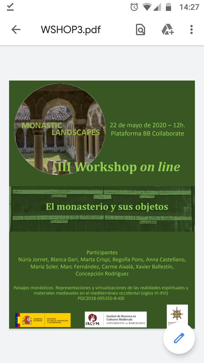 MonasticLandsc1's tweet photo. Último Workshop online del proyecto @MonasticLandsc1 @LandscapesUB Sesión en torno al Monasterio y sus objetos, en su contexto espacial y funcional @CarmeAixala @JornetNuria @castellano_t @MariaSolerSala @beggpons #MartaCrispí #ConcepcionRodriguez #XavierBallestin #MarcFernandez https://t.co/8r10KR7DyO