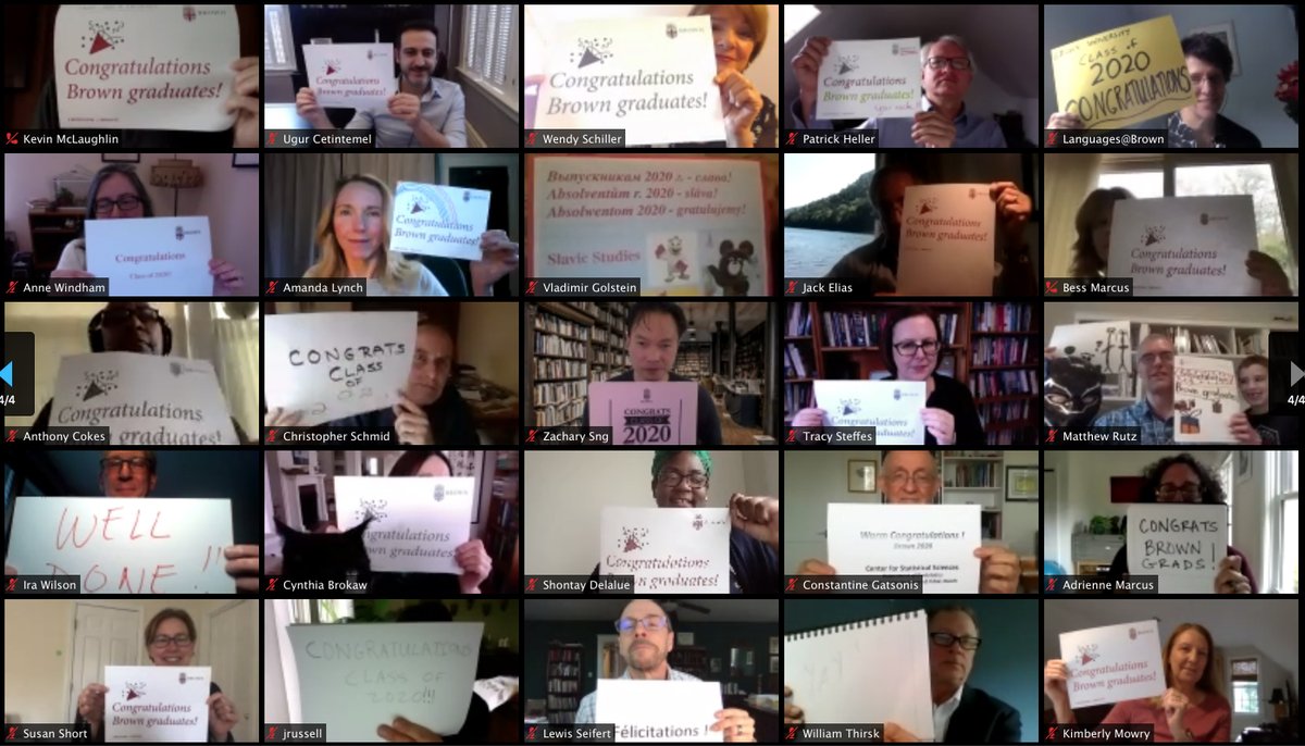 's tweet image. Provost Richard M. Locke and the academic department chairs and center and institute directors send big congrats to all the #BrownU graduates! #Brown2020