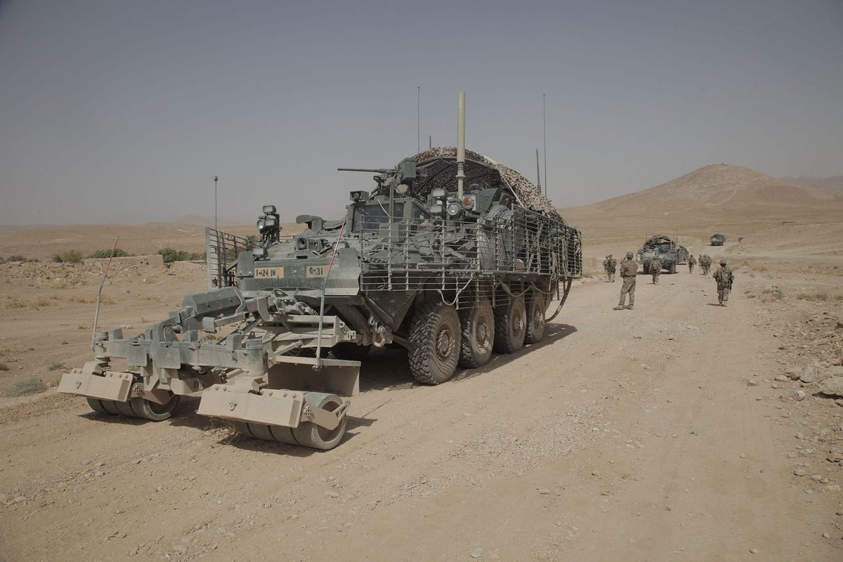 However, there was a serious shortcoming in the vehicle's use. The IED threat had been under-appreciated, and during the unit's first contact an engineering Stryker fitted with a mine-roller struck an IED. "The explosion destroyed all eight tires and injured two engineers." /4