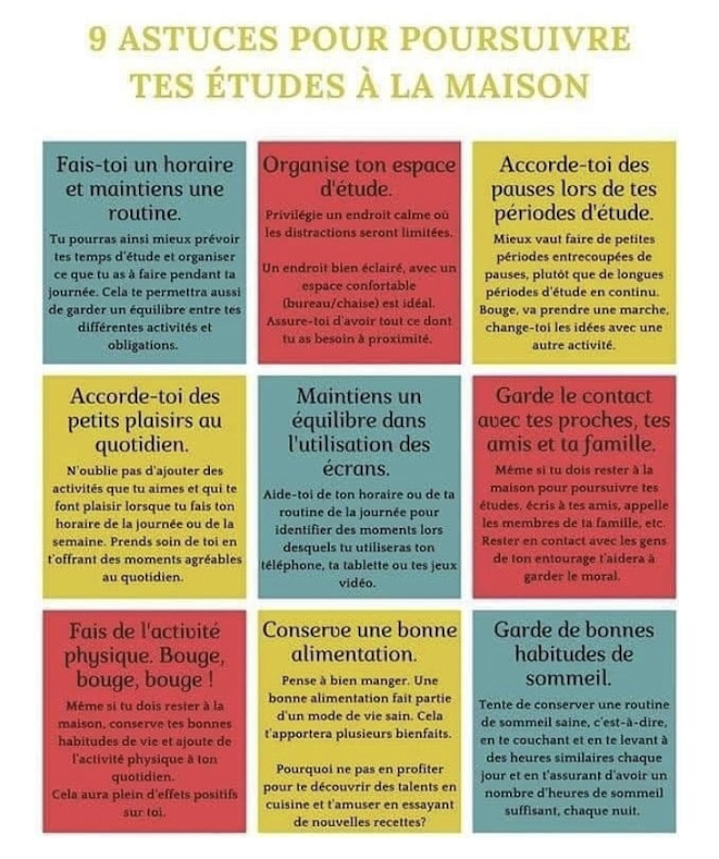 esc_plantagenet's tweet photo. Les cours se poursuivent jusqu’au 19 juin. Voici quelques trucs pour bien réussir l’apprentissage à la maison et bien terminer votre année scolaire! https://t.co/pBHIFzshJa