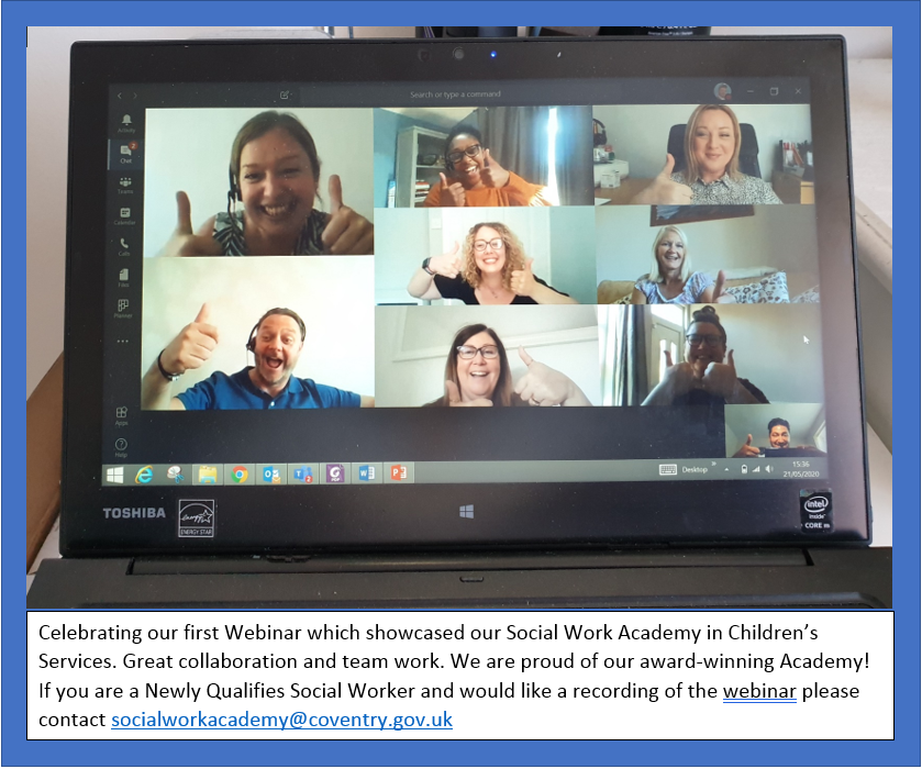 Yesterday we had our very first Webinar - showcasing our Academy to Newly Qualified Social Workers. Come and join our Award-Winning Team! 😃 
#WeGotThis #Socialwork #OneCoventry #TeamWork @LTMP2 <a href="/SWACoventry/">Coventry Social Work Academy</a> @coventryDCS