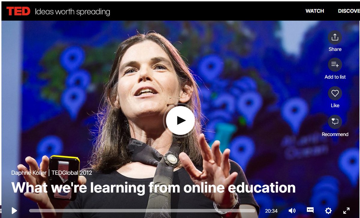 2/ Regardez ce TEDx qui date de 2012. Daphne Koller, CEO des fournisseurs de cours en ligne  @coursera, y évoque la tragédie de la privation de l'enseignement supérieur. C'est exactement le même discours qu'on entend aujourd'hui en France