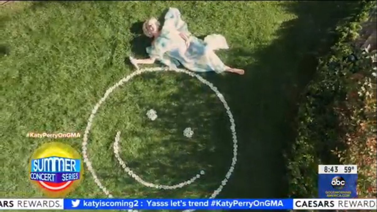 #KatyPerryOnGMA 😊😊😊  Laying by a smile made of #Daisies and ads being run are by Crest for a “brighter smile” 😅 Am I reaching? 
I don’t understand how Katy is serving so hard during quarantine. Her performances of Daisies and #NeverReallyOver ? Incredible.