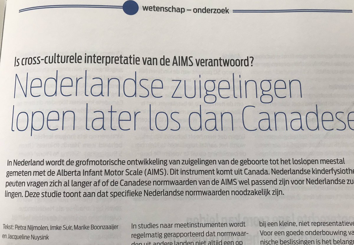 Deze maand in Fysiopraxis: de NL versie van onze studie naar ontwikkelingssnelheid van Nl zuigelingen, gemeten met de AIMS