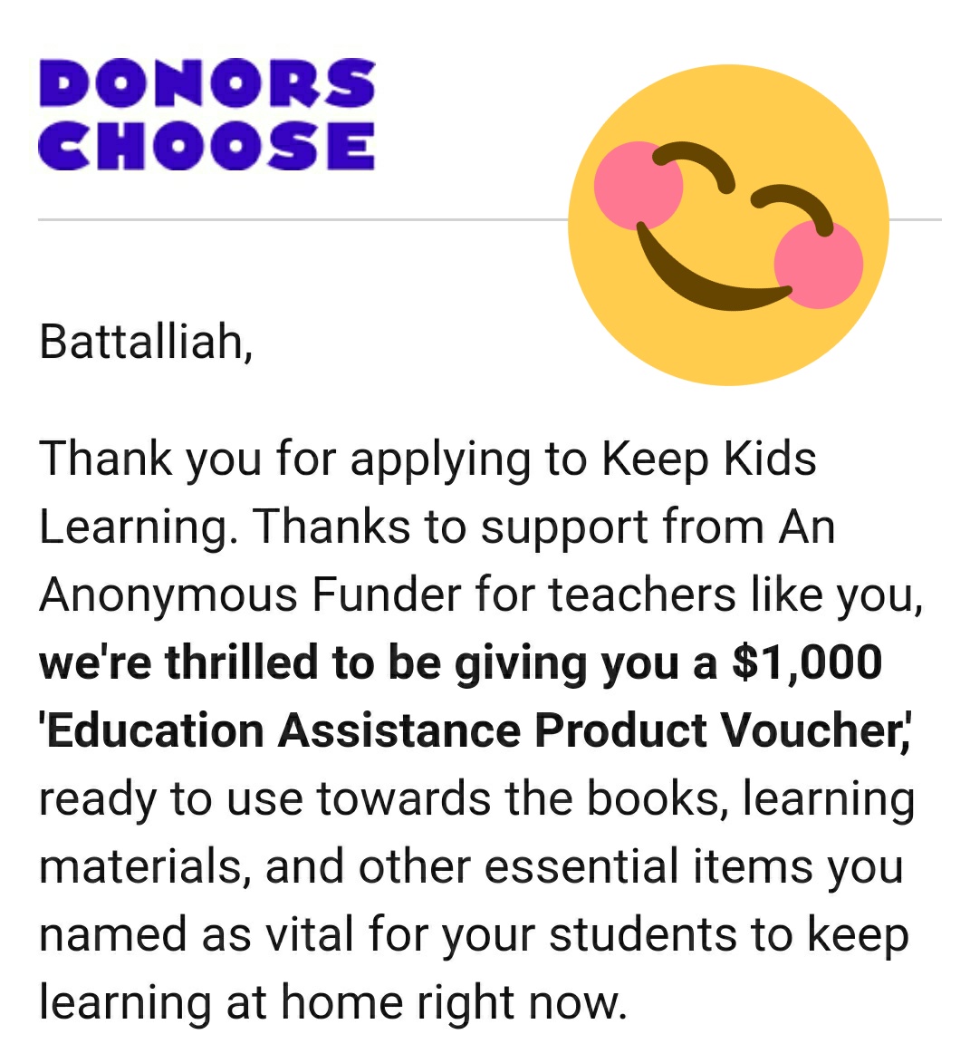 Thank you <a href="/DonorsChoose/">DonorsChoose</a> for this opportunity. You are allowing me to end this school year with a bang. <a href="/APSPeytonForest/">APSPeyton Forest</a> @peytonprincipal