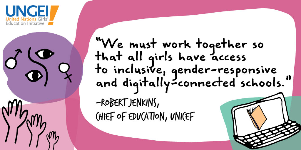 UNGEI's tweet photo. The education of an entire generation of children and youth has been disrupted. 

We must learn lessons from the past to ensure gender equality is at the heart of the education crisis response. 

#InSolidarityWithGirls https://t.co/Jgc5zKYPEP