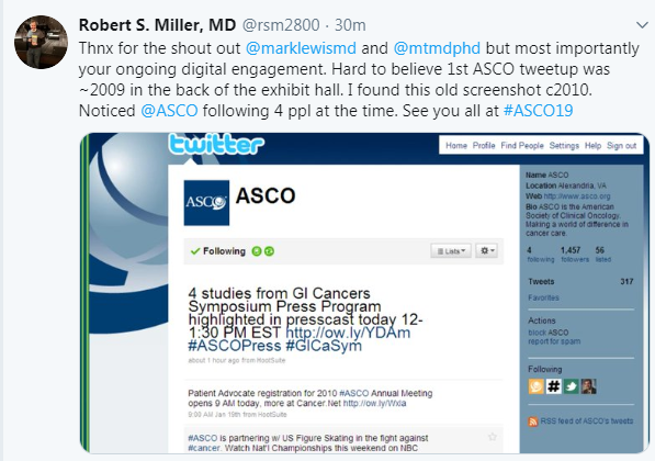 In 2010  @ASCO followed 4 people on Twitter. HT  @rsm2800